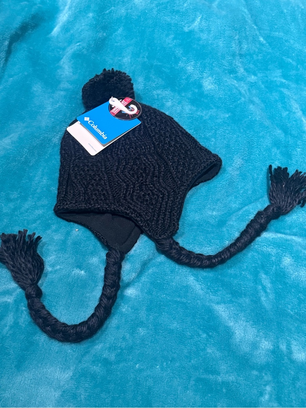Columbia Knit Earflap Pom Beanie